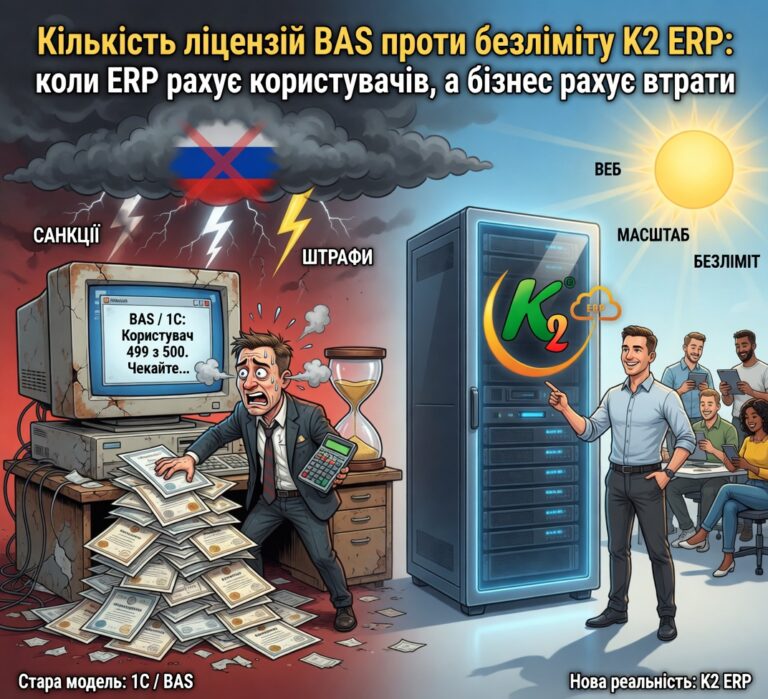 Кількість ліцензій BAS проти безліміту K2 ERP: досвід українських компаній на K2 ERP: Кількість ліцензій BAS проти безліміту K